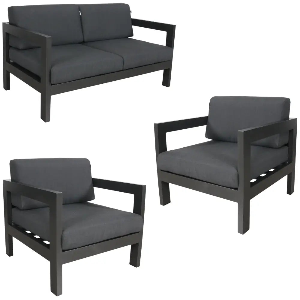 Outie 3pc Set 1 + 1 + 2 Seater Outdoor Sofa Lounge Aluminium Frame Charcoal - Furniture > Outdoor
