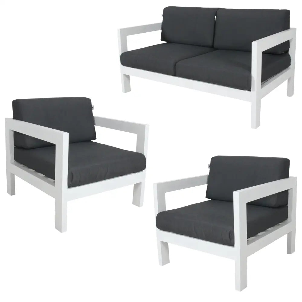 Outie 3pc Set 1 + 1 + 2 Seater Outdoor Sofa Lounge Aluminium Frame White - Furniture > Outdoor