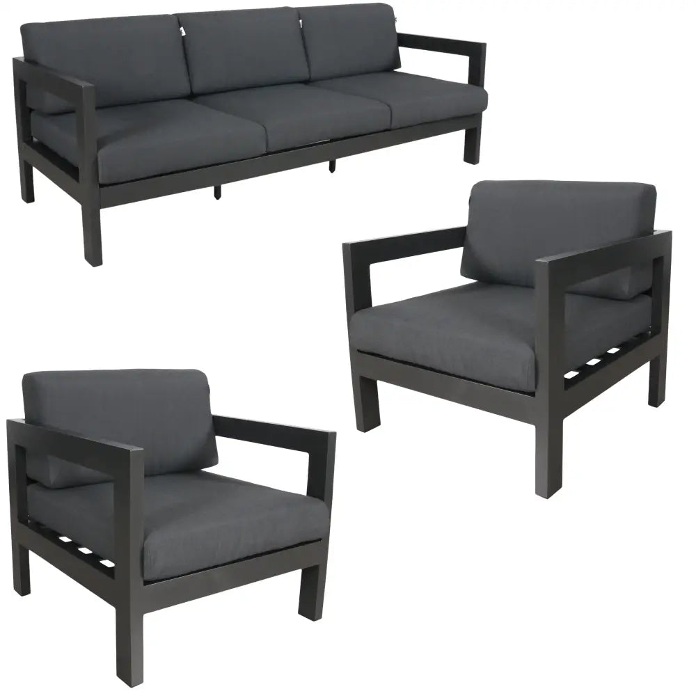 Outie 3pc Set 1 + 1 + 3 Seater Outdoor Sofa Lounge Aluminium Frame Charcoal - Furniture > Outdoor