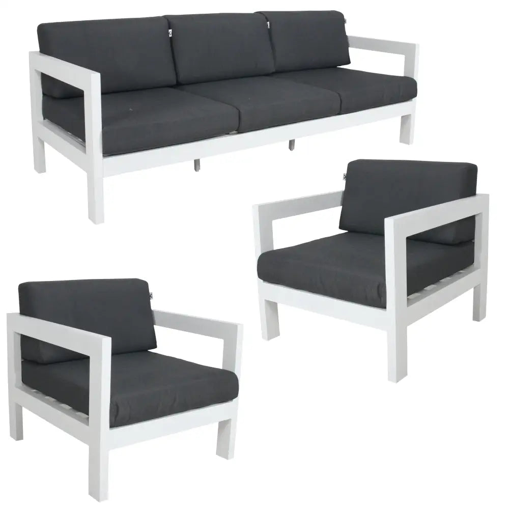 Outie 3pc Set 1 + 1 + 3 Seater Outdoor Sofa Lounge Aluminium Frame White - Furniture > Outdoor