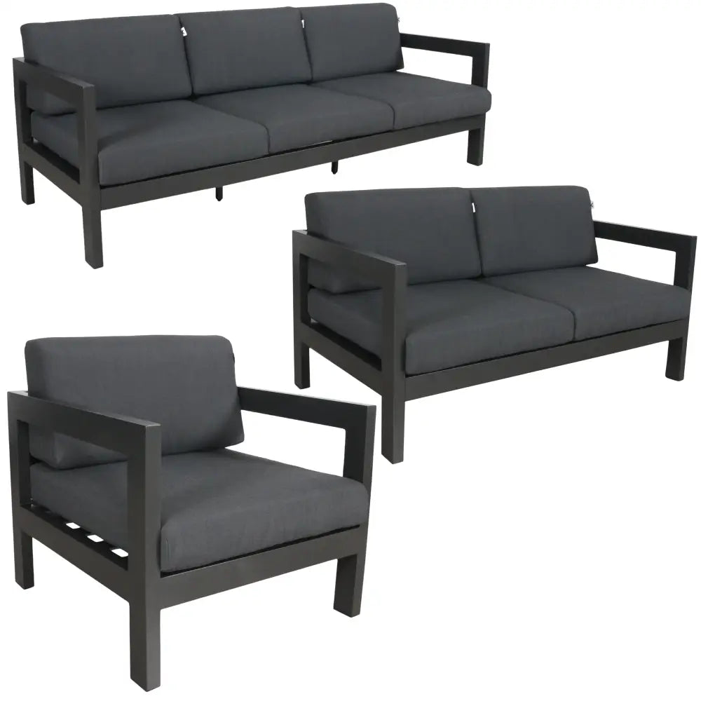 Outie 3pc Set 1 + 2 + 3 Seater Outdoor Sofa Lounge Aluminium Frame Charcoal - Furniture > Outdoor
