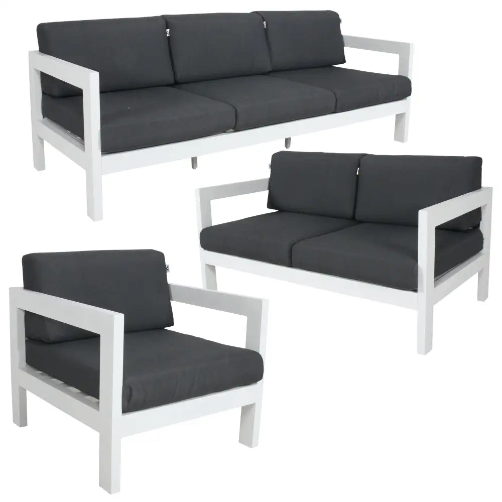 Outie 3pc Set 1 + 2 + 3 Seater Outdoor Sofa Lounge Aluminium Frame White - Furniture > Outdoor