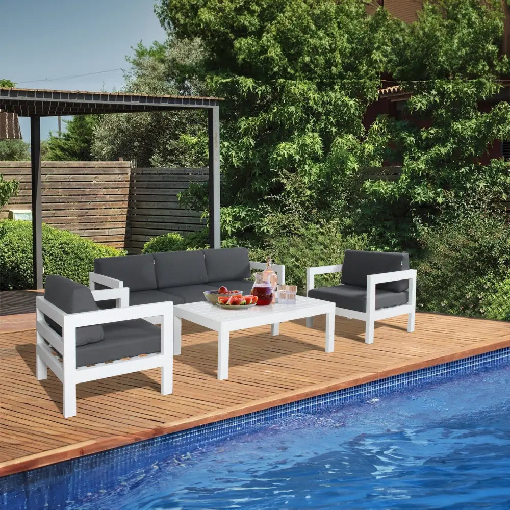 Outie 3pc Set 1 + 2 + 3 Seater Outdoor Sofa Lounge Aluminium Frame White - Furniture > Outdoor
