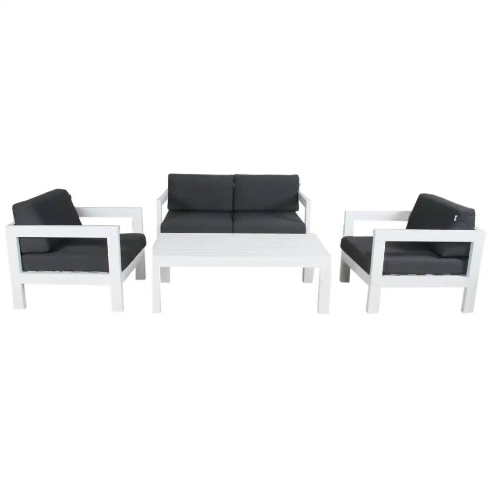 Outie 4pc Set 1 + 1 + 2 Seater Outdoor Sofa Lounge Coffee Table Aluminium White - Furniture > Outdoor