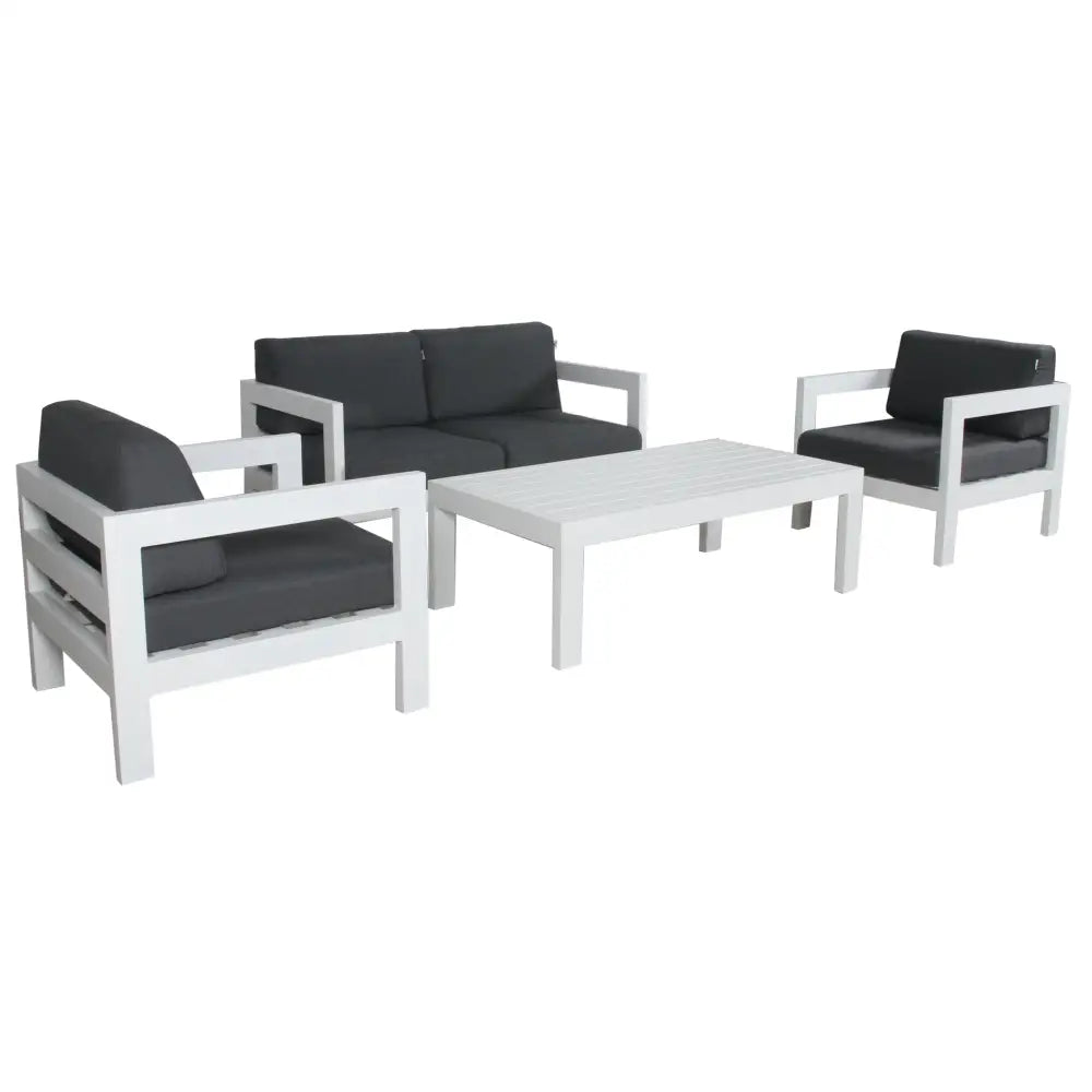 Outie 4pc Set 1 + 1 + 2 Seater Outdoor Sofa Lounge Coffee Table Aluminium White - Furniture > Outdoor