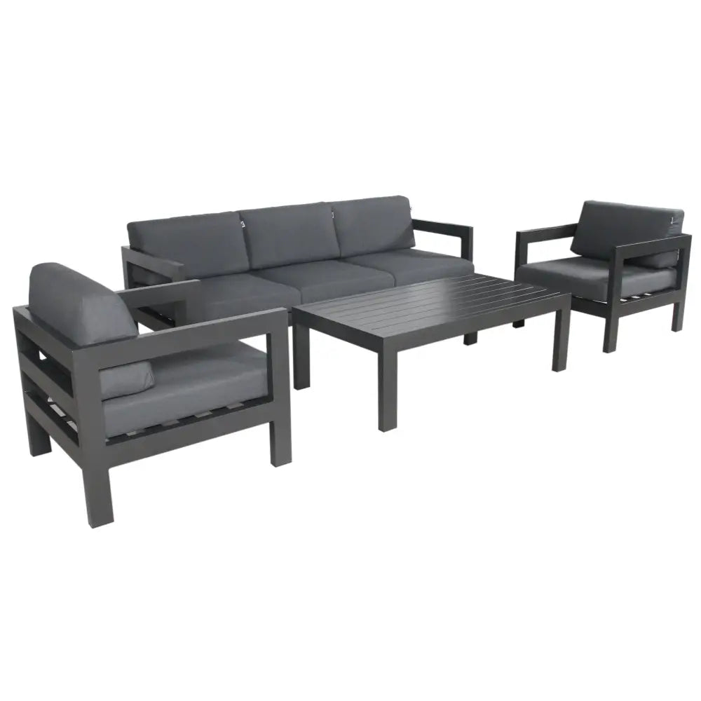 Outie 4pc Set 1 + 1 + 3 Seater Outdoor Sofa Lounge Coffee Table Aluminium Charcoal - Furniture > Outdoor