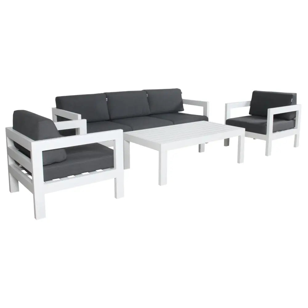 Outie 4pc Set 1 + 1 + 3 Seater Outdoor Sofa Lounge Coffee Table Aluminium White - Furniture > Outdoor