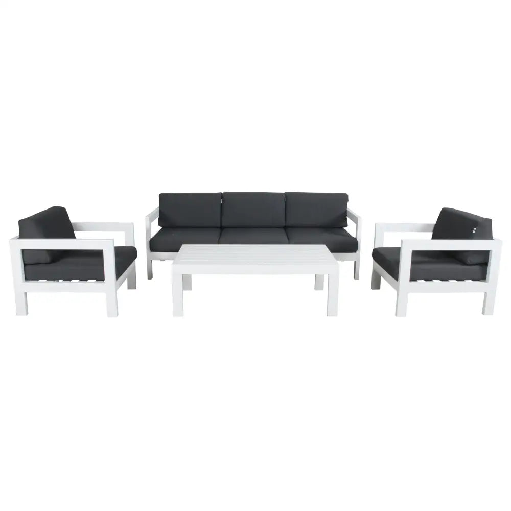 Outie 4pc Set 1 + 1 + 3 Seater Outdoor Sofa Lounge Coffee Table Aluminium White - Furniture > Outdoor