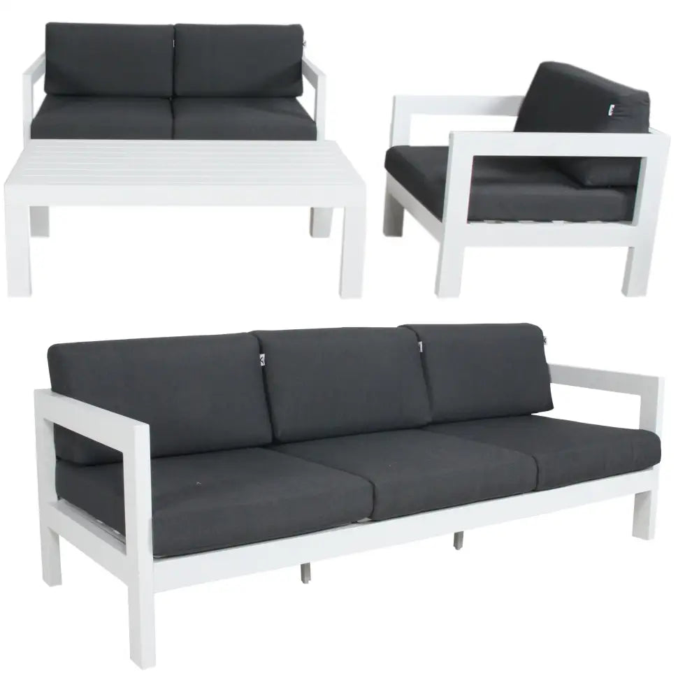 Outie 4pc Set 1 + 2 + 3 Seater Outdoor Sofa Lounge Coffee Table Aluminium White - Furniture > Outdoor