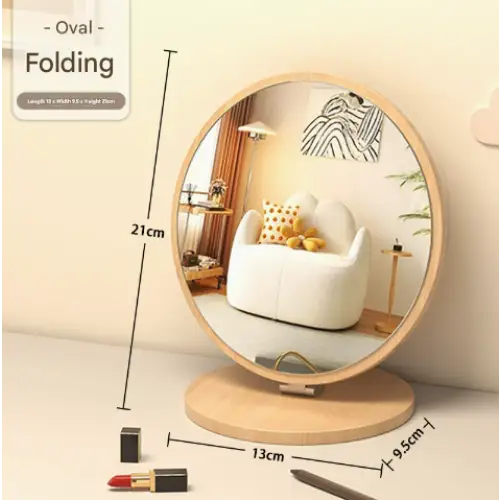 Oval Folding Mirror Tabletop Makeup Mirror - Large Wooden Swivel Vanity Mirror for Desk - Home & Garden > Decor >
