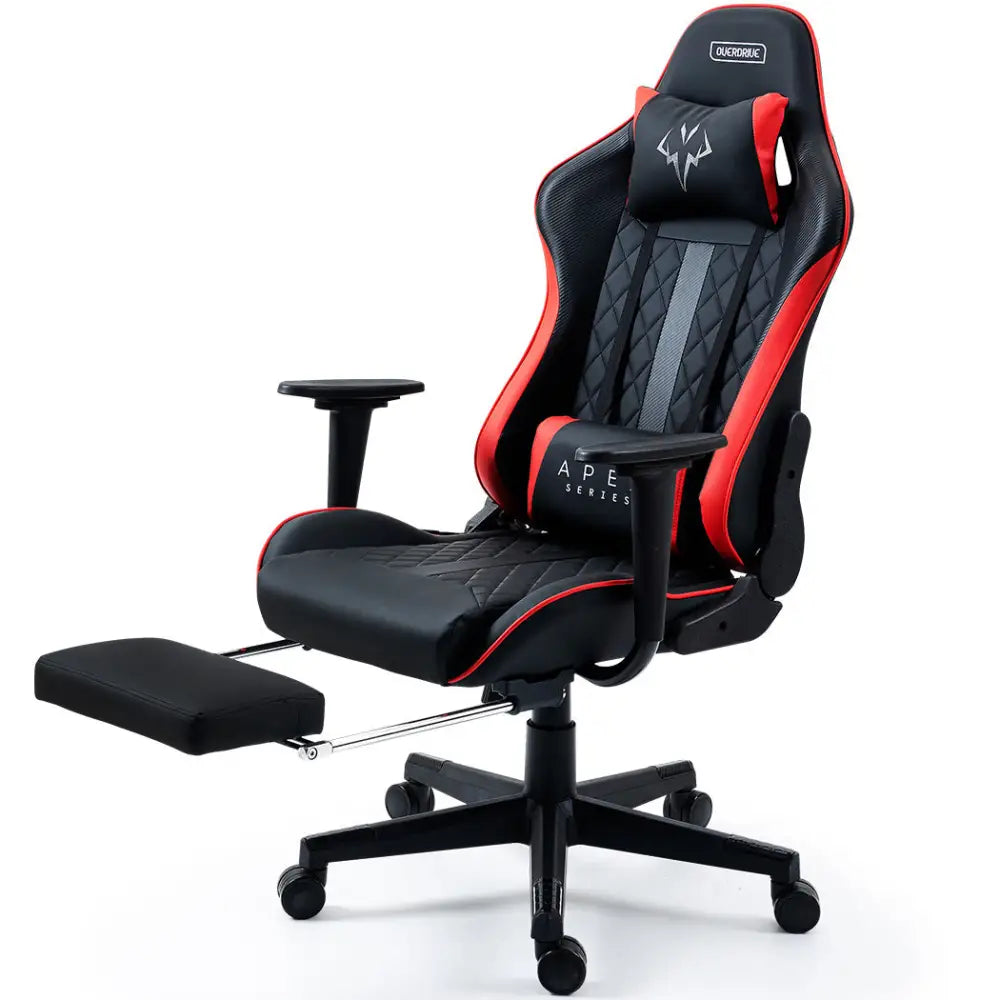 OVERDRIVE Apex Series Reclining Gaming Ergonomic Office Chair with Footrest Black and Red - Furniture > Office