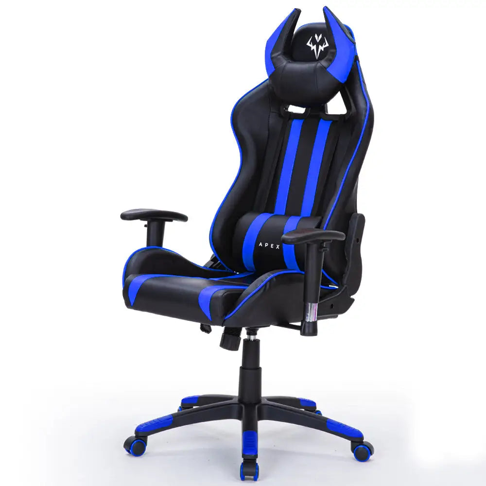 OVERDRIVE Diablo Reclining Gaming Chair Black & Blue Computer Lumbar Office Horns - Furniture > Office