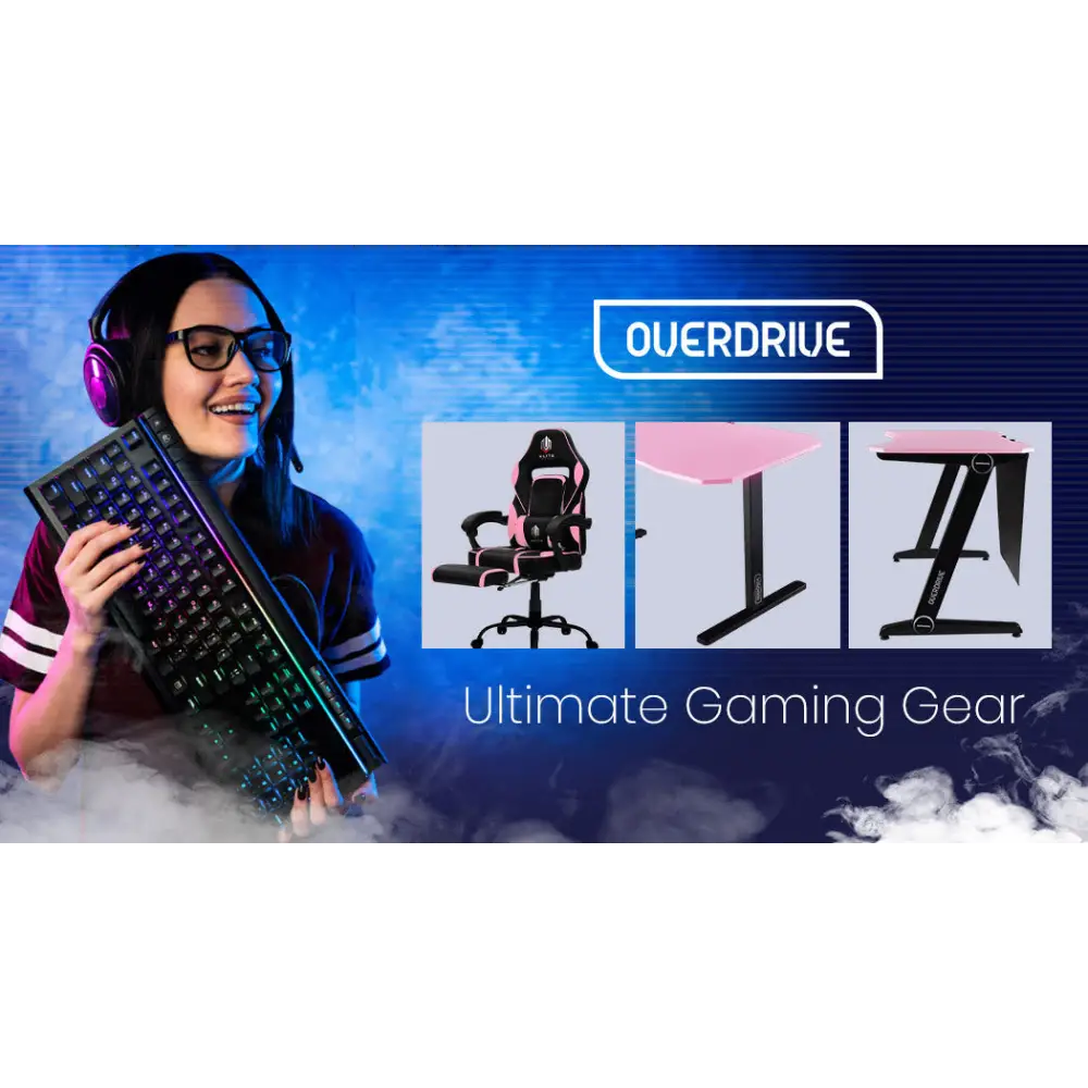 OVERDRIVE Gaming Computer PC Desk Z-Style Pink and Black Cable Management - Furniture > Office
