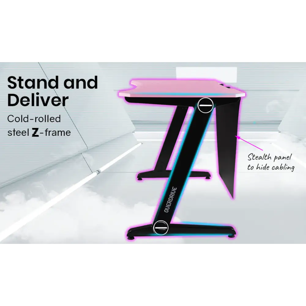 OVERDRIVE Gaming Computer PC Desk Z-Style Pink and Black Cable Management - Furniture > Office