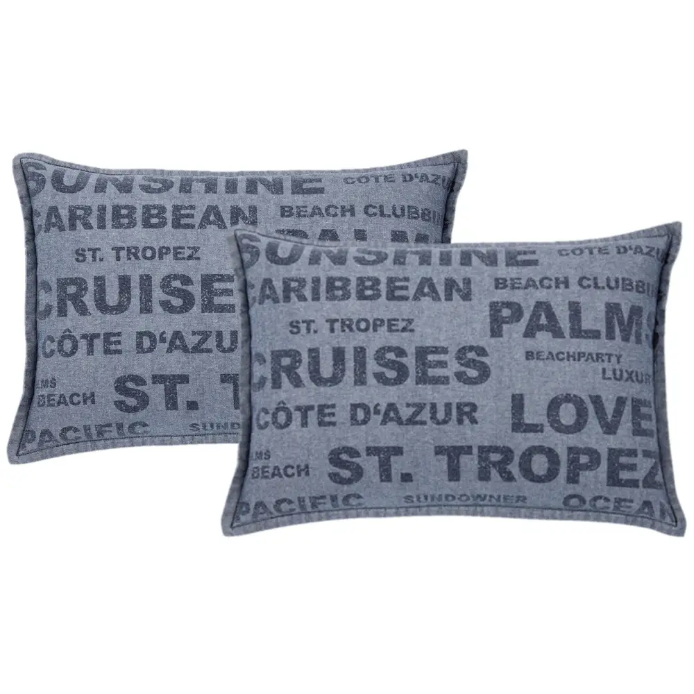 Pack of 2 Denim Sunshine Wording Cushion Cover Cruises Caribbean Love etc - Home & Garden > Decor