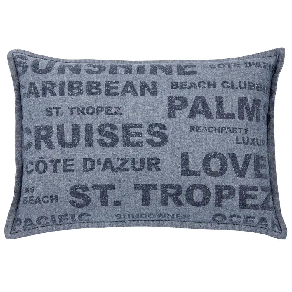Pack of 2 Denim Sunshine Wording Cushion Cover Cruises Caribbean Love etc - Home & Garden > Decor