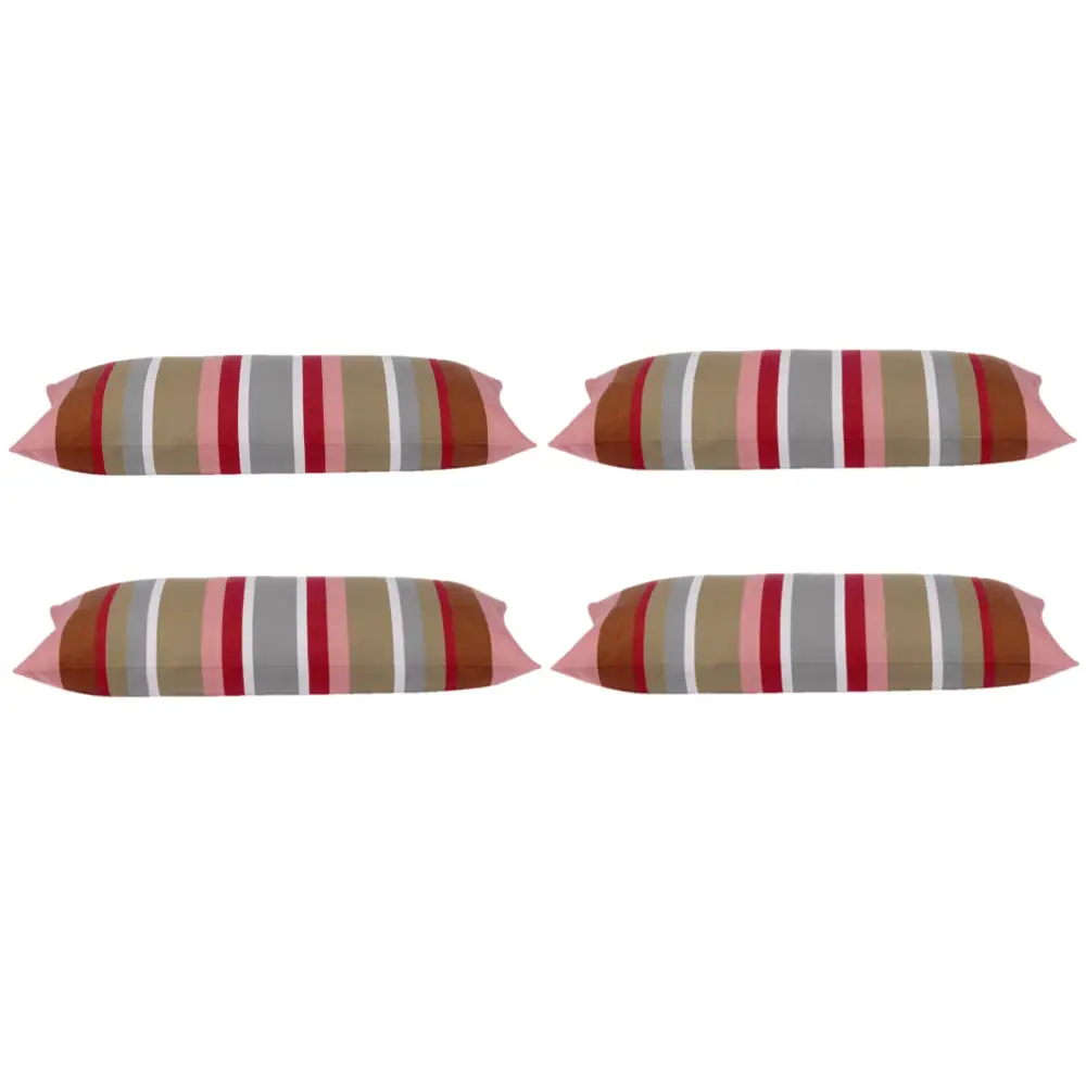 Pack of 4 Corban Rose Pink Based Striped Cushion Cover Multicoloured Rectangle 35x70cm - Home & Garden > Decor