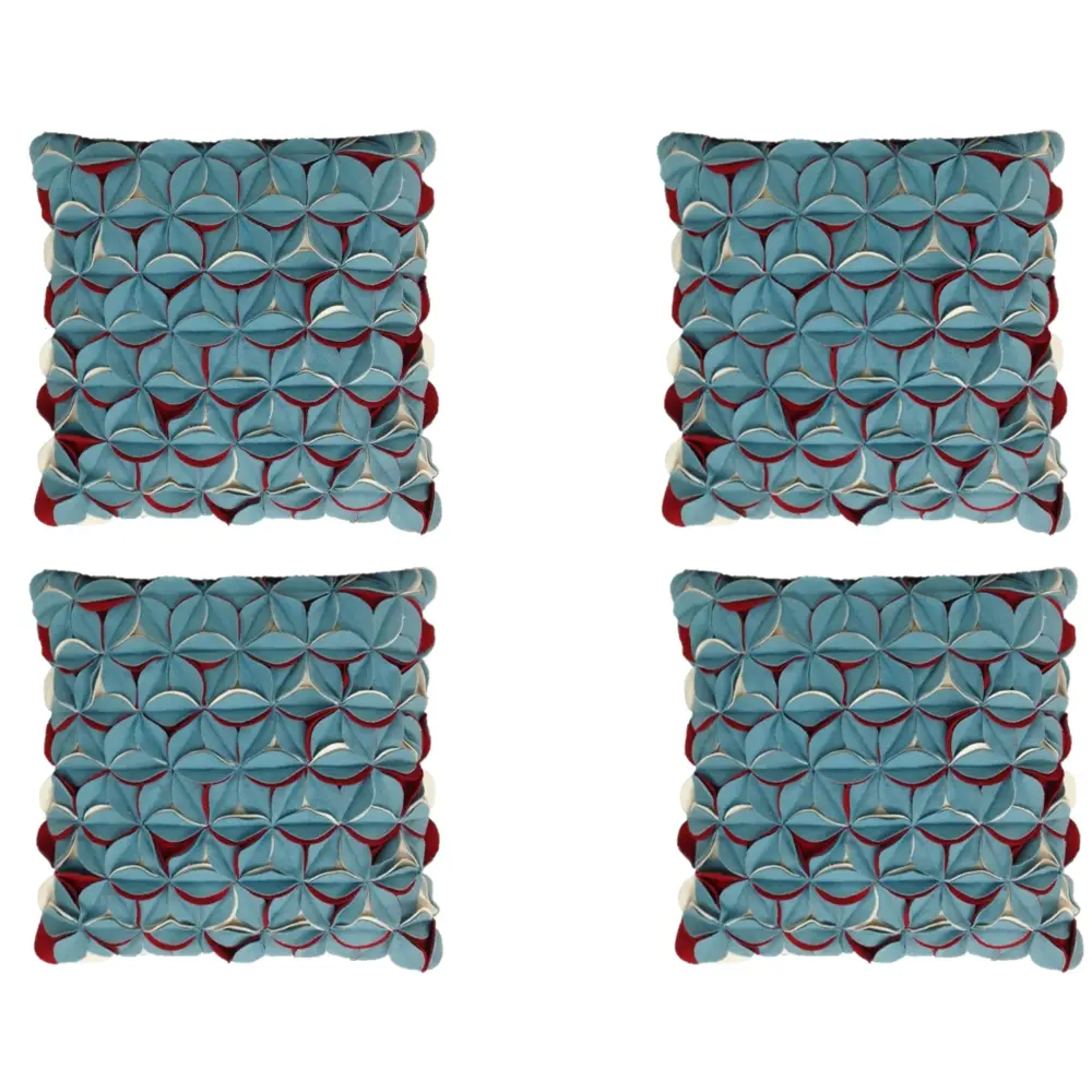Pack of 4 Covers Amelie Aqua Blue & Red 3D Texture Cushion Covers - Home & Garden > Decor