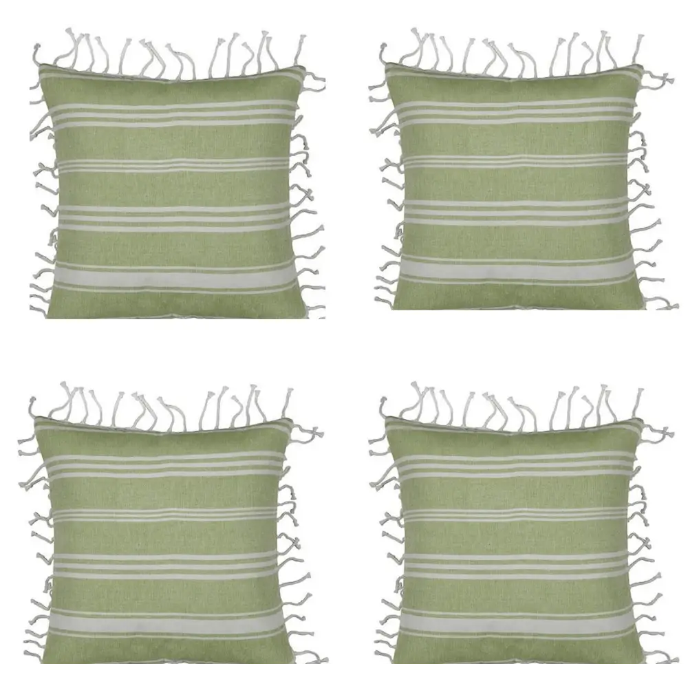 Pack of 4 Fresh Green & White Striped Cushion Cover with white knotted edging - Home & Garden > Decor