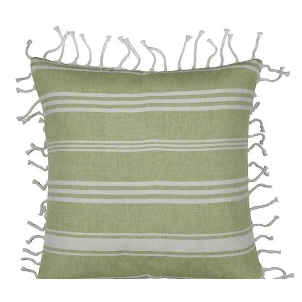 Pack of 4 Fresh Green & White Striped Cushion Cover with white knotted edging - Home & Garden > Decor
