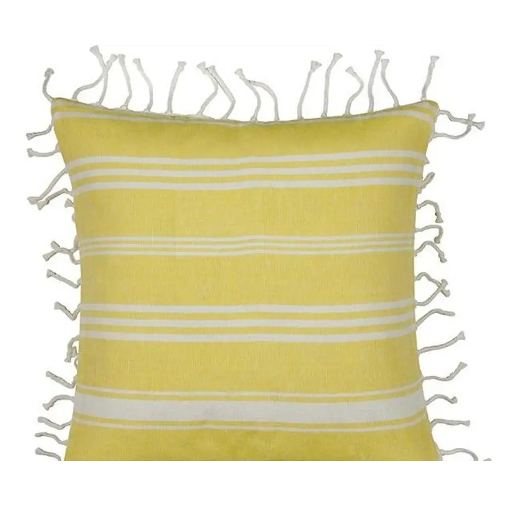 Pack of 4 Fresh Yellow & White Striped Cushion Cover with knotted edging - Home & Garden > Decor