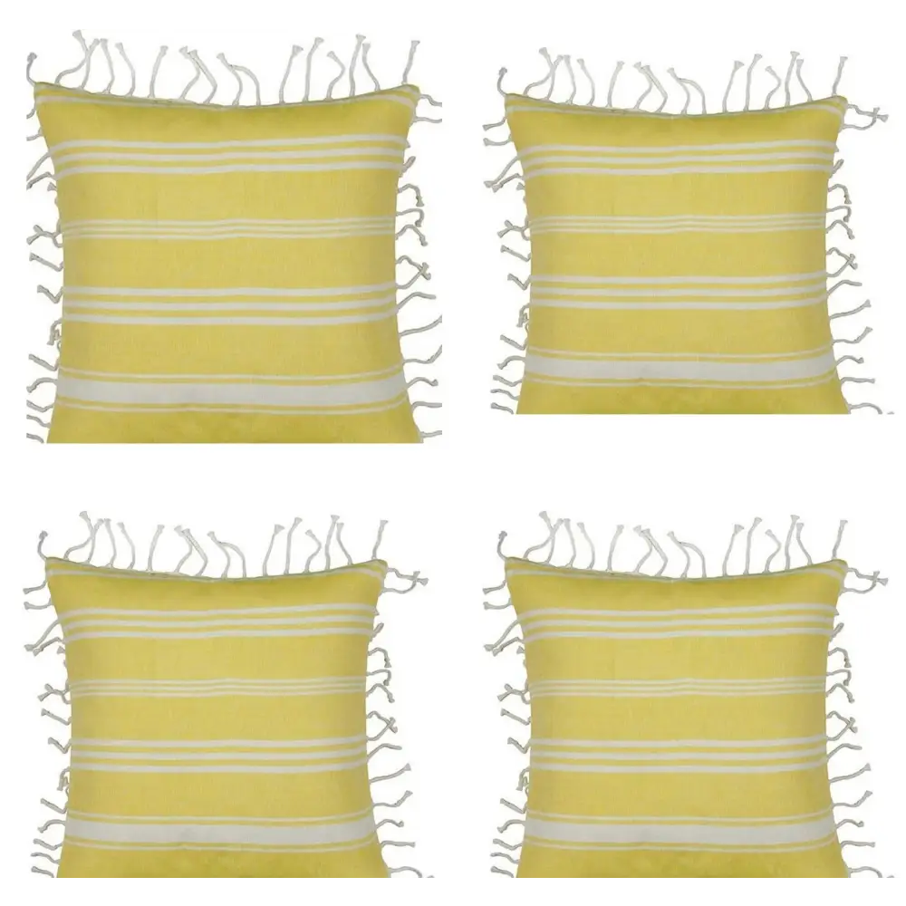 Pack of 4 Fresh Yellow & White Striped Cushion Cover with knotted edging - Home & Garden > Decor