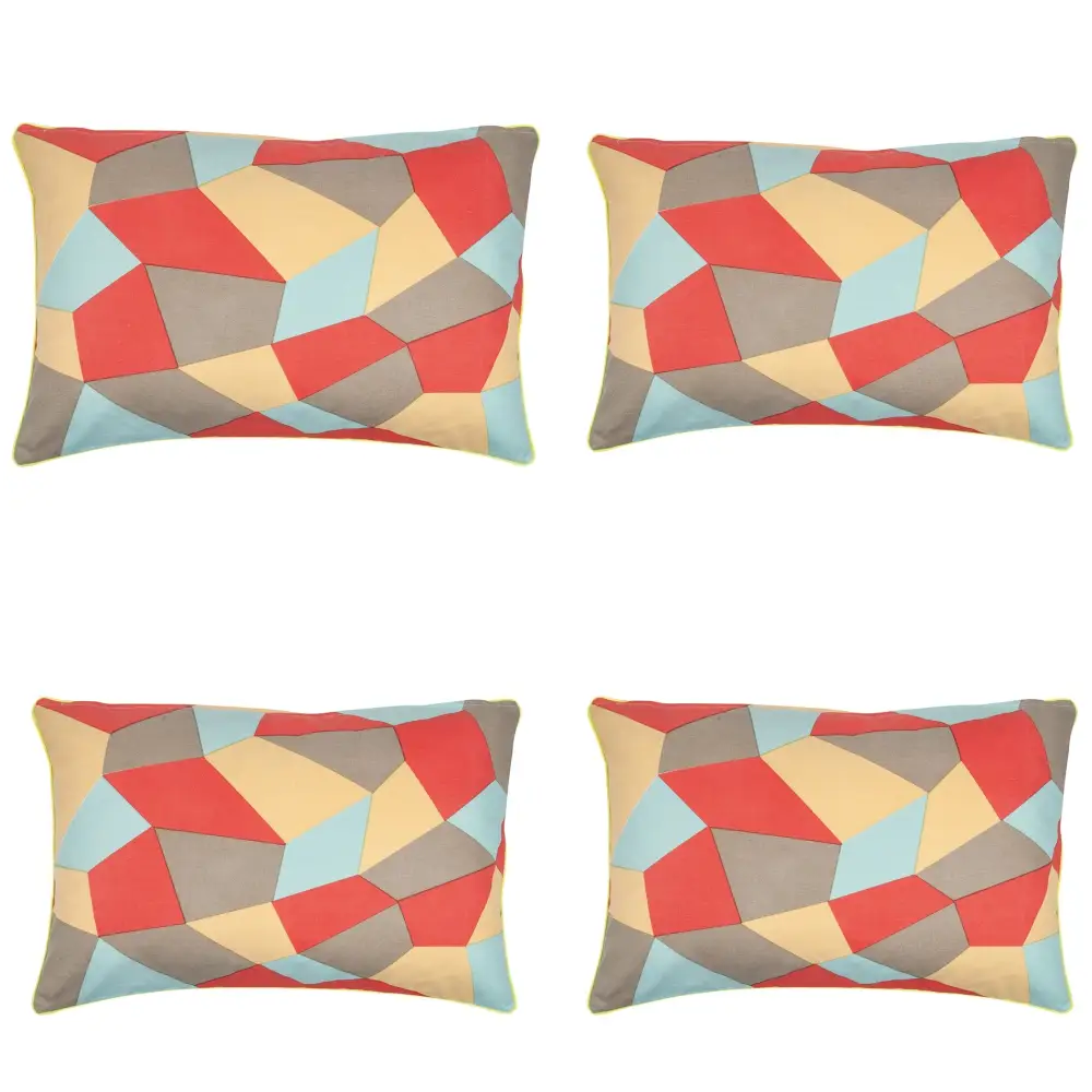 Pack of 4 Geo Beige Geometric Design 40x60cm Rectangle Cushion Covers - Home & Garden > Decor