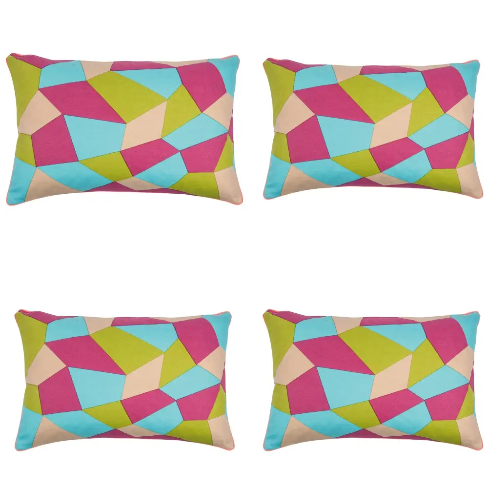 Pack of 4 Geo Green Geometric Design Rectangle 40x60cm Cushion Covers - Home & Garden > Decor