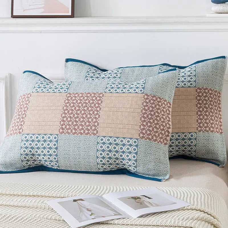 Pair of Blue Tied Cotton Gauze Pillow Cover - Secure Fit Premium Comfort (Insert Not Included) - Home & Garden >