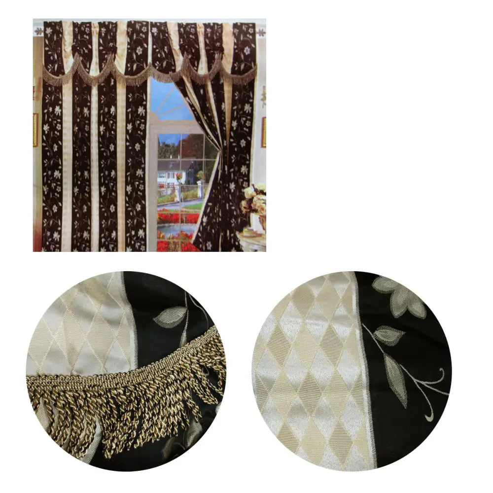 Pair of Caria Black Jacquard Tassels Unlined Curtains 145 x 210 cm - Home & Garden > Curtains