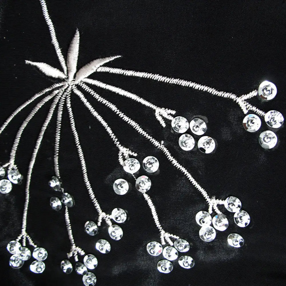 Pair of Embroidered Rod Pocket Curtains 150 x 213cm each Silver Petals - Home & Garden > Curtains