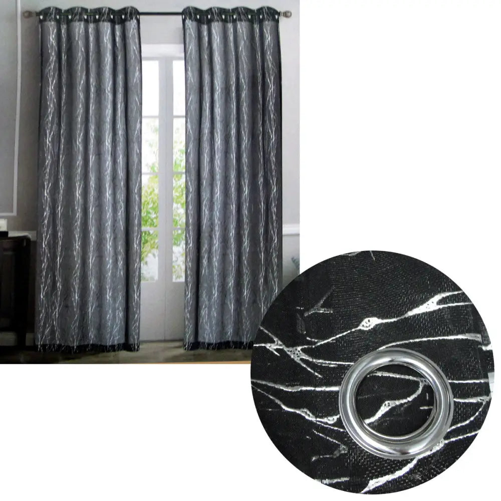 Pair of Sheer Eyelet Curtains Black with Silver Foils 137 x 213 cm - Home & Garden > Curtains