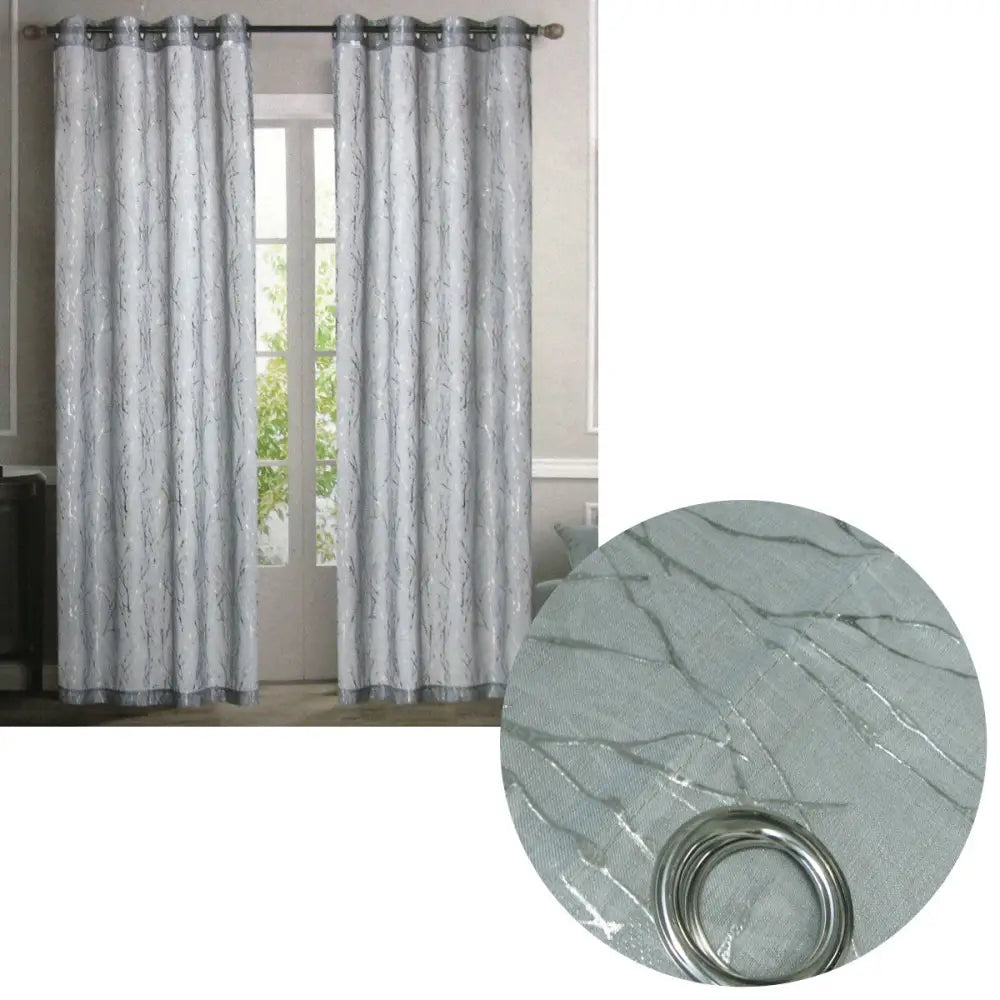 Pair of Sheer Eyelet Curtains Grey with Silver Foils 137 x 213 cm - Home & Garden > Curtains