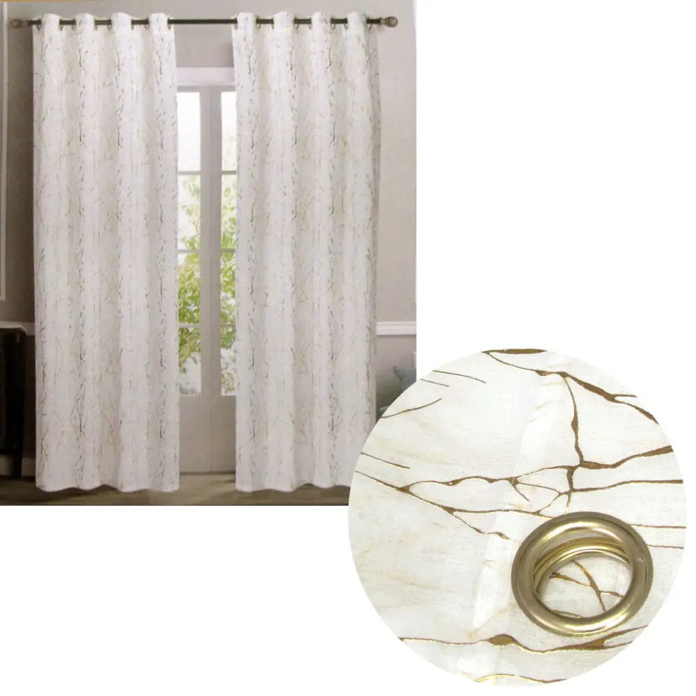Pair of Sheer Eyelet Curtains White with Gold Foils 137 x 213 cm - Home & Garden > Curtains