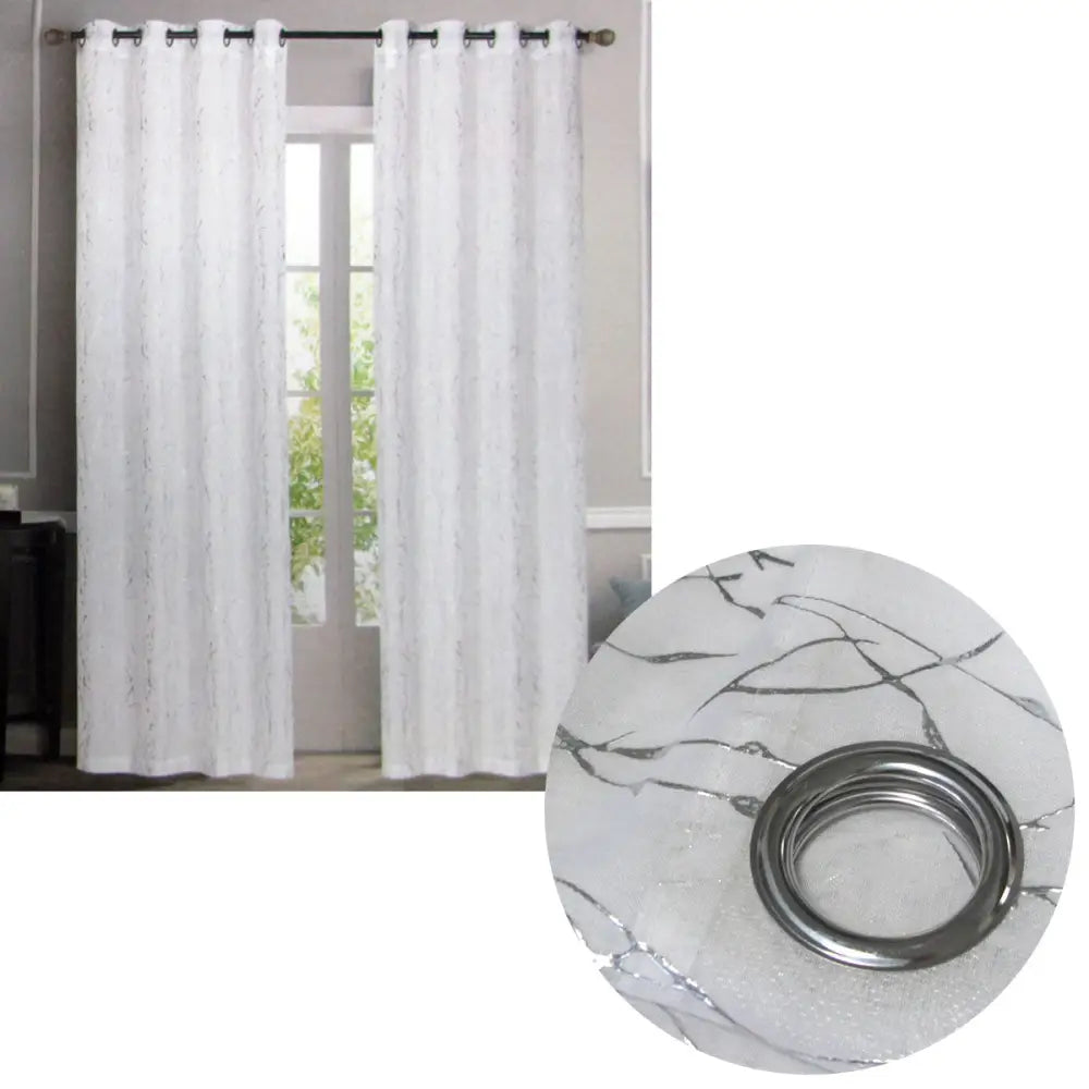 Pair of Sheer Eyelet Curtains White with Silver Foils 137 x 213 cm - Home & Garden > Curtains