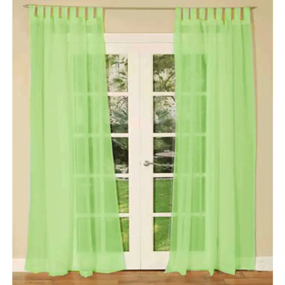 Pair of Sheer Mosquito Net Tab Top Curtains 150 x 240 cm Lime - Home & Garden > Curtains > Curtains & Drapes