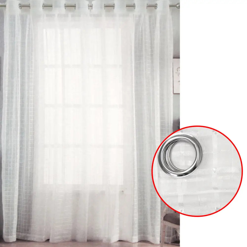 Pair of White Checkered Eyelet Sheer Curtains 140 x 225cm - Home & Garden > Curtains