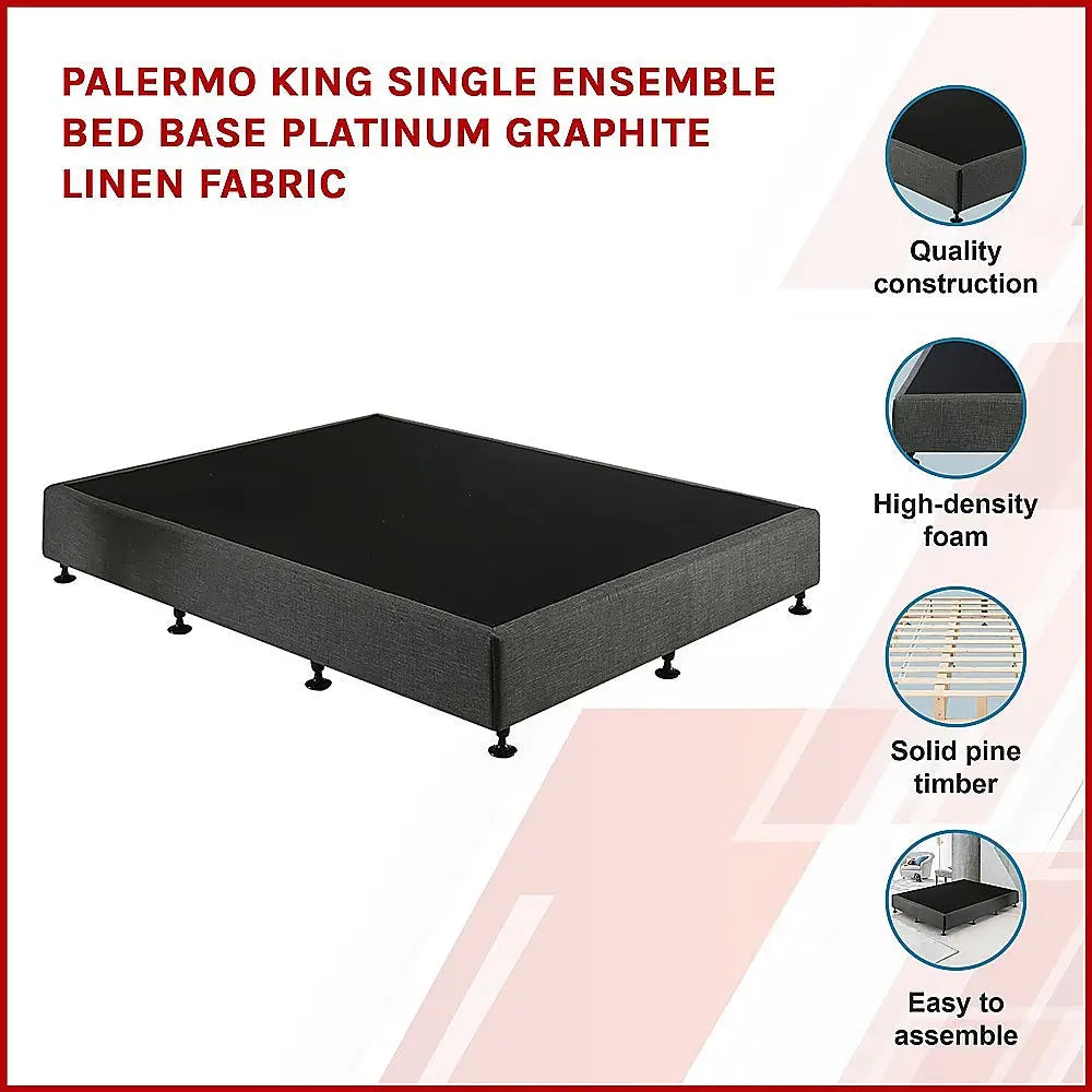 Palermo King Single Ensemble Bed Base Platinum Graphite Linen Fabric - Furniture > Bedroom > Beds & Bed Frames