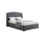 Paris Tall Tufted Velvet Dark Grey Bed with Storage Drawer - Queen - Furniture > Bedroom > Beds & Bed Frames