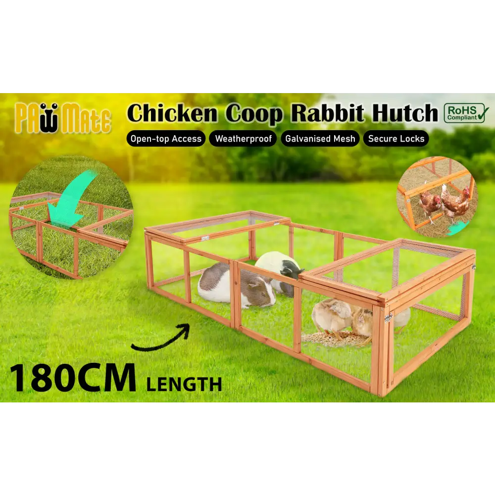 Paw Mate Chicken Coop Rabbit Hutch Extension Run 180 x 90 x 48cm Runey - Pet Care > Coops & Hutches > Coop & Hutch