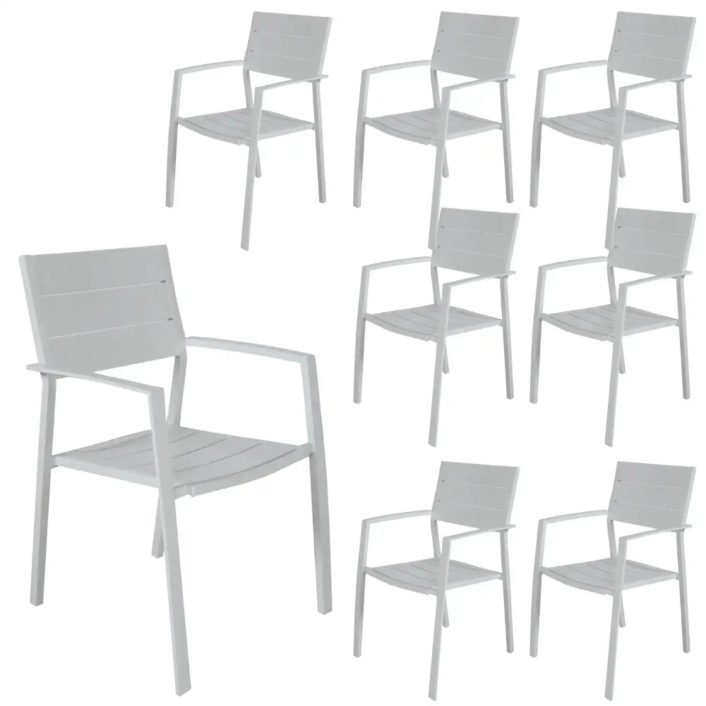 Percy 8pc Set Outdoor Dining Table Chair Aluminium Frame White - Furniture > Outdoor