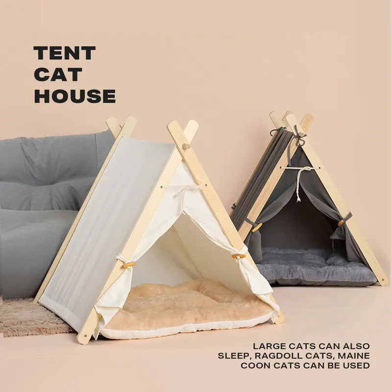 Pets Teepee Dogs Tent Removable and Washable Cats Tents Dog Cat Bed With Cushion - Pet Care > Cat Supplies > Cat