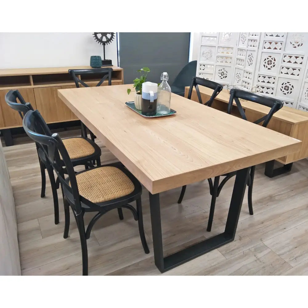 Petunia 9pc 210cm Dining Table Set 8 Cross Back Chair Elm Timber Wood Metal Leg - Furniture > Dining