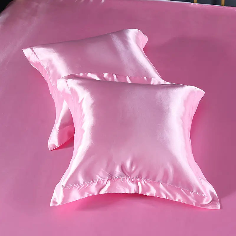 Pink 2 PCS Faux Silk Pillow Covers - Cooling Ice Silk Satin Cushion Covers - 45x45cm - Home & Garden > Bedding >