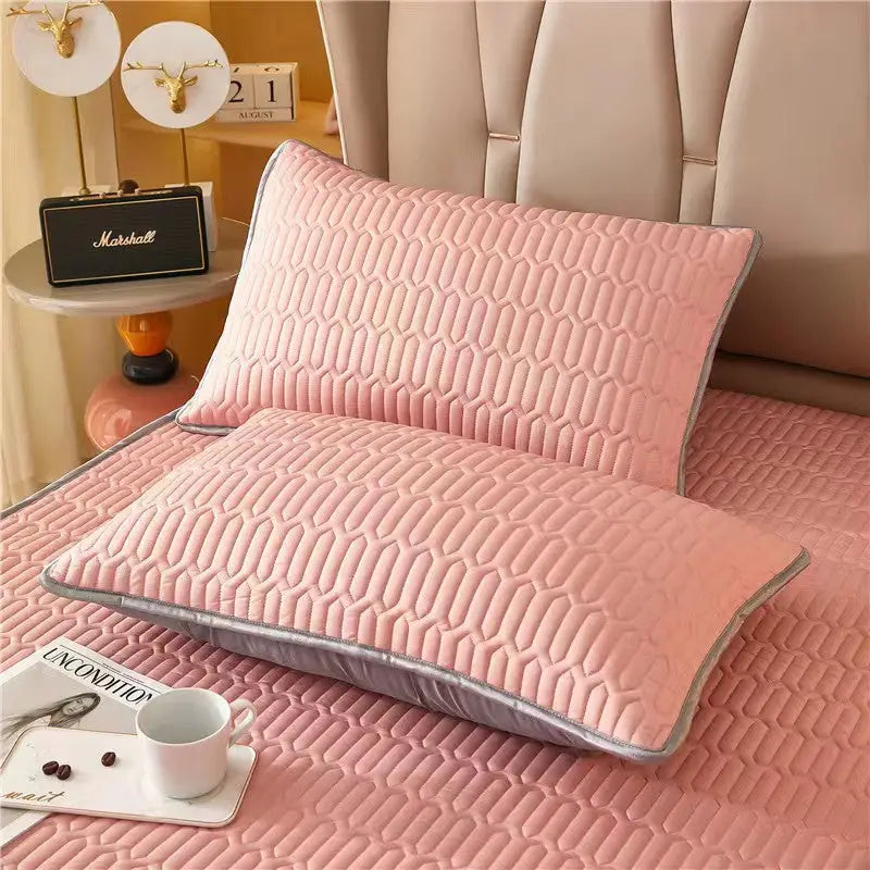 Pink Cooling latex texture Pillowcase Set - Latex Feeling Solid Color 48x74cm (Pair) - Home & Garden > Bedding >