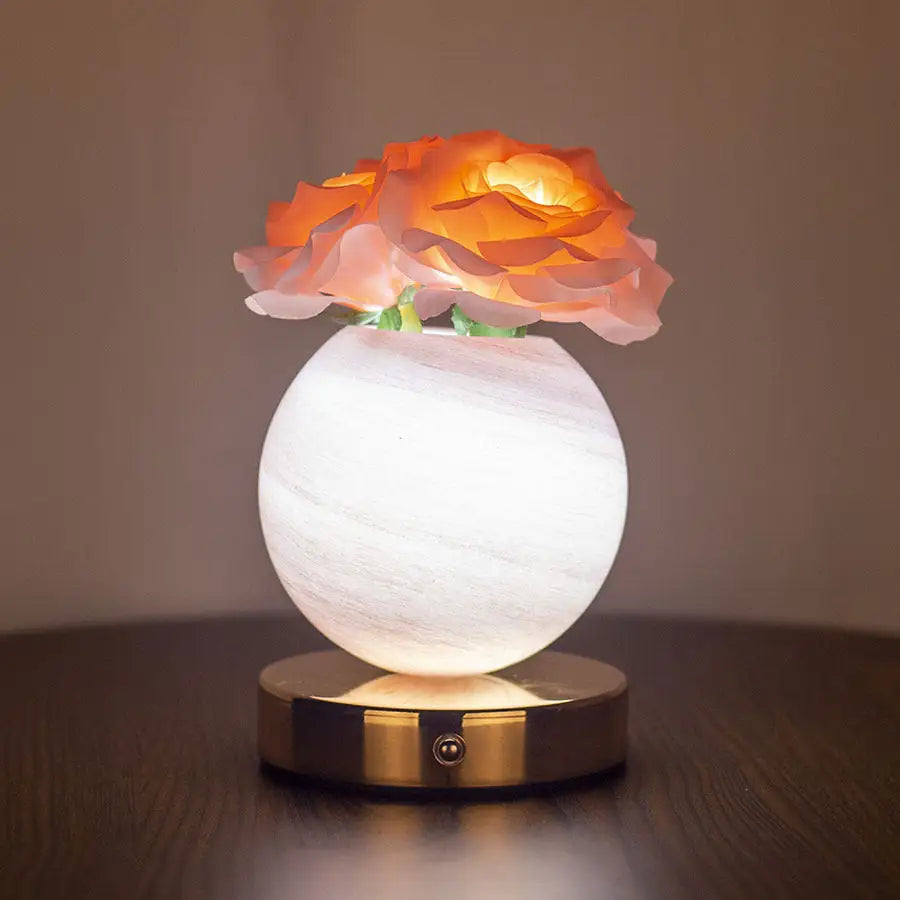 Pink Dreamy Rose Planet Lamp Night Light - Elegant 21cm USB-Charged 3-Color Touch Dimming Decor Gift - Home & Garden >