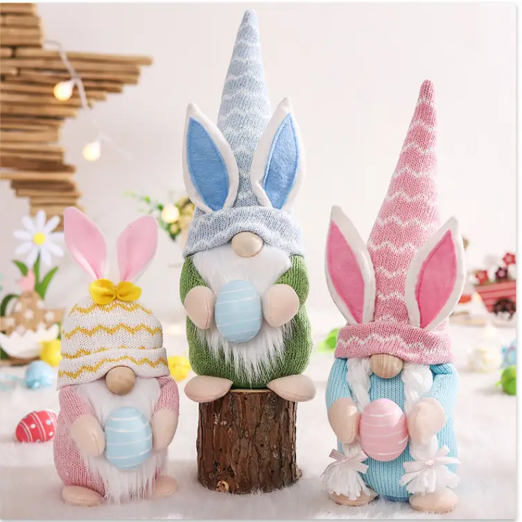 Pink Fat Doll Easter Gnome Doll - Knitted Fabric with Egg and Bunny Ears Decor - Home & Garden > Decor > Vases & Table