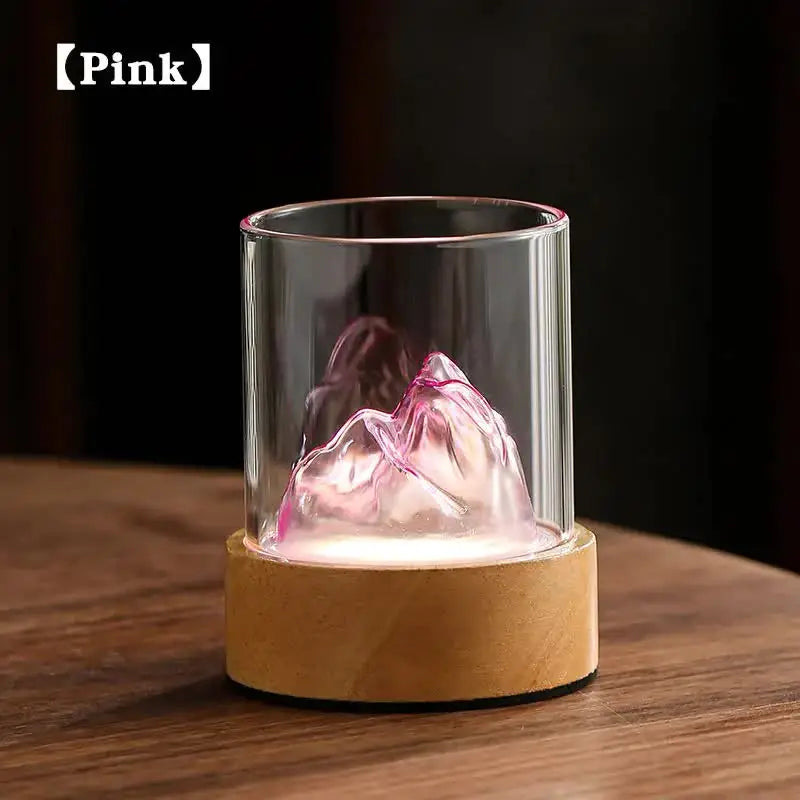 Pink Glass Mountain Ambient Night Light - USB Rechargeable Touch Control Bedside Lamp - Adjustable 3-Color Light - Home