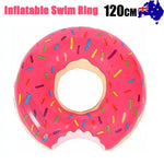 Pink Inflatable Giant Donut Raft Swim Ring Float Swimming Pool Beach Lounge Pink Coff 120CM - Home & Garden > Pool &