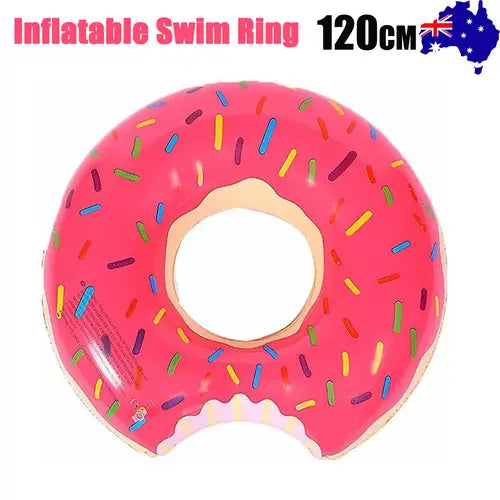 Pink Inflatable Giant Donut Raft Swim Ring Float Swimming Pool Beach Lounge Pink Coff 120CM - Home & Garden > Pool &